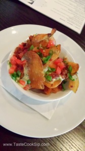 JT's Kettle Chips - Crispy Potato Chips Crowned with Gorgonzola Cheese, Bacon, Roma Tomato and Scallions